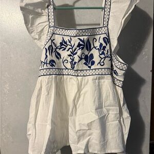 SHEIN White Blouse with Blue Detailing